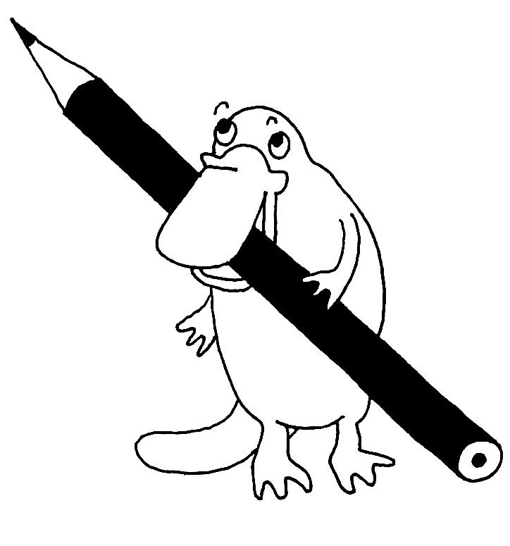 Illustration eines Schnabeltieres mit einem Stift im Mund