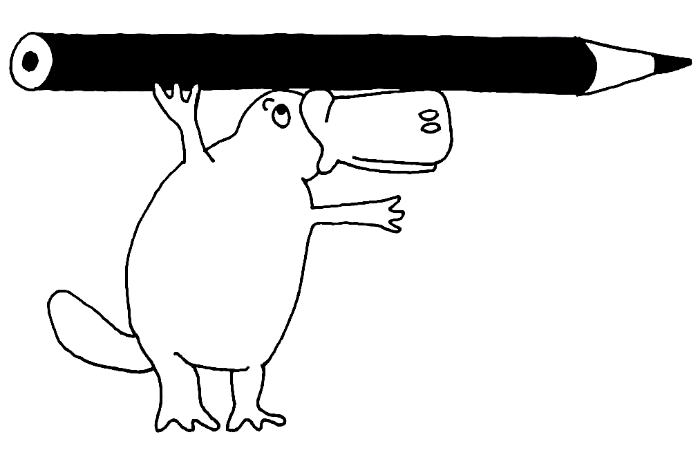 Illustration eines Schnabeltieres mit einem Stift auf dem Kopf